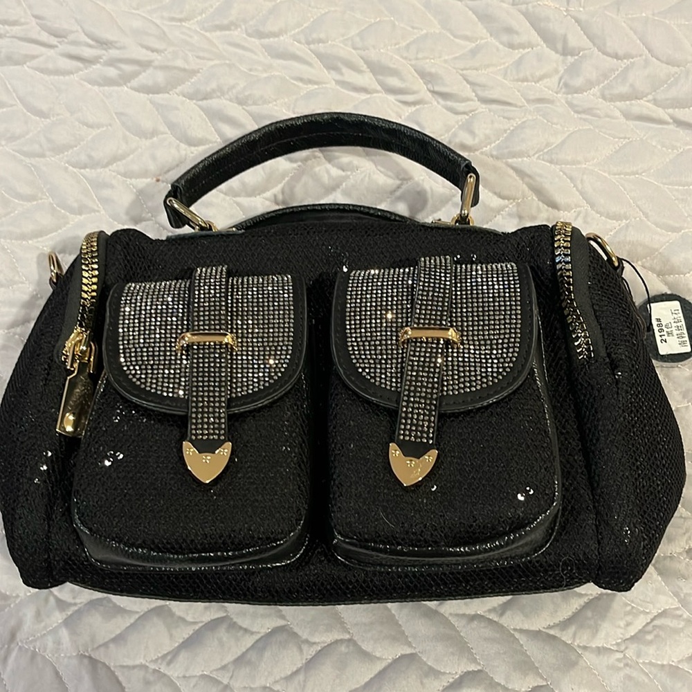 Black purse several pockets sparkles